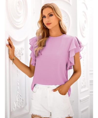 Short Sleeve V Neck T Shirts for Womens Summer Tops Casual Tunic Tops Loose Fit Pink Crewneck $9.71 Tops