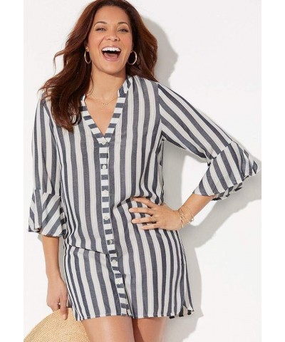 Women's Plus Size Sandra Button Up Cover Up Shirt Natural $32.61 Swimsuits