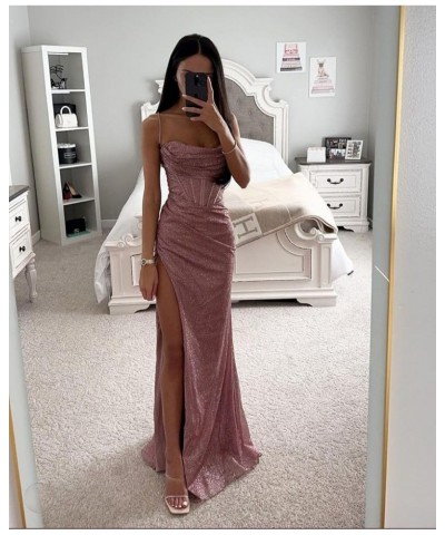 Women's Sequin Prom Dresses for Teens 2024 Sparkly Spaghetti Straps Glitter Ball Gown High Slit Formal Dress Hot Pink $37.79 ...