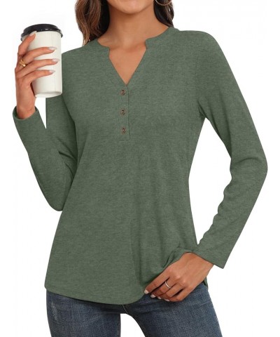 Womens Fall Henley Tops Notch V Neck Tunic Long Sleeve Loose Blouse Winter Dressy Sweatshirt A-olive Green $14.49 Tops