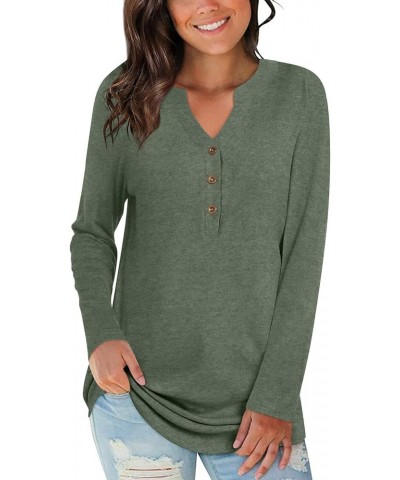 Womens Fall Henley Tops Notch V Neck Tunic Long Sleeve Loose Blouse Winter Dressy Sweatshirt A-olive Green $14.49 Tops