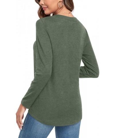 Womens Fall Henley Tops Notch V Neck Tunic Long Sleeve Loose Blouse Winter Dressy Sweatshirt A-olive Green $14.49 Tops