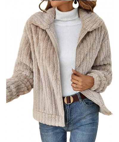 Women's Fleece Sherpa Jackets Fuzzy Long Sleeve Oversized Lapel Zip Up Shaggy Teddy Coat Outwear Zipper-airpoct $12.96 Jackets