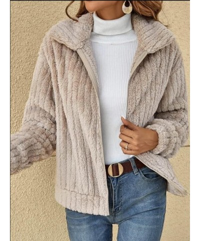 Women's Fleece Sherpa Jackets Fuzzy Long Sleeve Oversized Lapel Zip Up Shaggy Teddy Coat Outwear Zipper-airpoct $12.96 Jackets