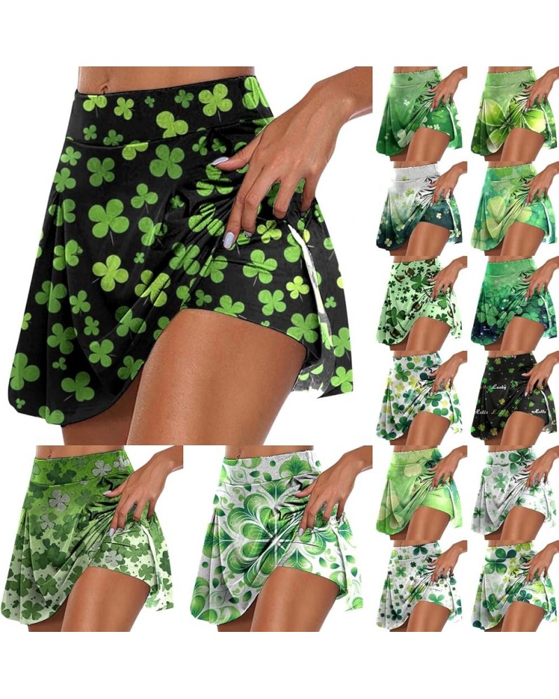 2 in 1 Flowy Running Shorts for Women St Patrick's Day High Waisted Athletic Shorts Tennis Skirt Clover Graphic Yoga Skort A0...