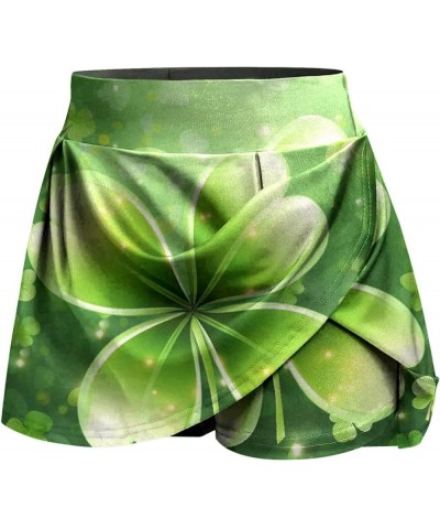 2 in 1 Flowy Running Shorts for Women St Patrick's Day High Waisted Athletic Shorts Tennis Skirt Clover Graphic Yoga Skort A0...