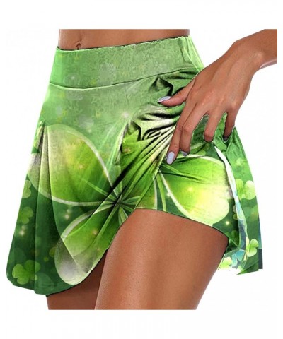 2 in 1 Flowy Running Shorts for Women St Patrick's Day High Waisted Athletic Shorts Tennis Skirt Clover Graphic Yoga Skort A0...