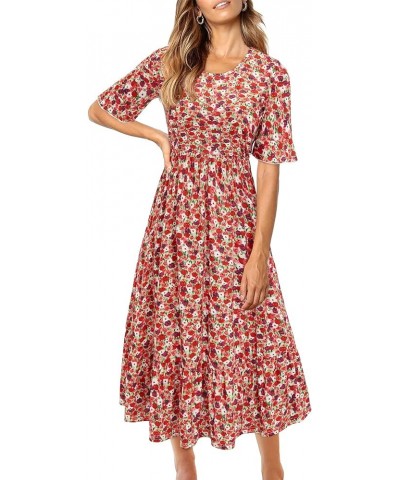 Womens Summer Dresses 2024 Casual Short Sleeve Crewneck Tiered Flowy Midi Dress Long Beach Sundress with Pockets Floral06 $21...