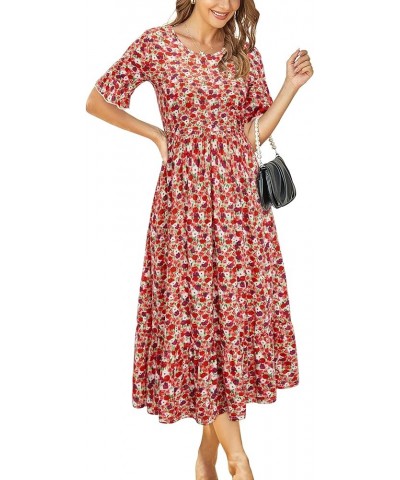 Womens Summer Dresses 2024 Casual Short Sleeve Crewneck Tiered Flowy Midi Dress Long Beach Sundress with Pockets Floral06 $21...