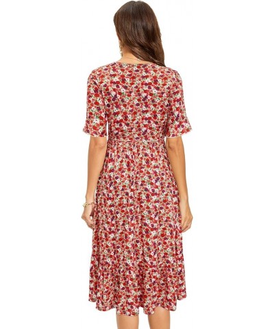 Womens Summer Dresses 2024 Casual Short Sleeve Crewneck Tiered Flowy Midi Dress Long Beach Sundress with Pockets Floral06 $21...