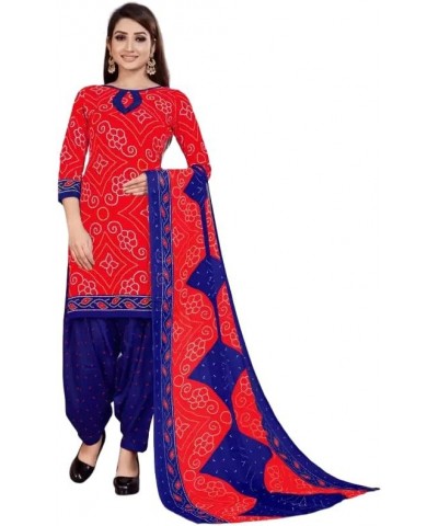 Fully Stiched New Punjabi Style Salwar Suit of Crepe Fabric with Chiffon Dupatta for Women Red-37 $20.42 Suits