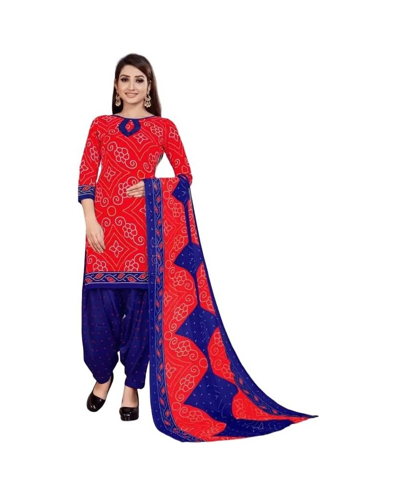 Fully Stiched New Punjabi Style Salwar Suit of Crepe Fabric with Chiffon Dupatta for Women Red-37 $20.42 Suits