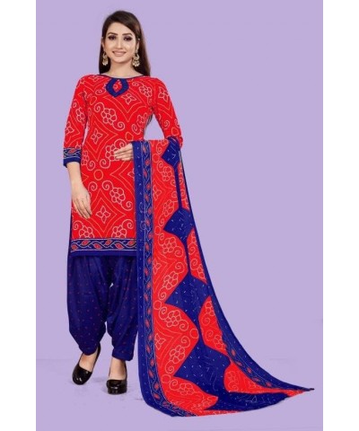 Fully Stiched New Punjabi Style Salwar Suit of Crepe Fabric with Chiffon Dupatta for Women Red-37 $20.42 Suits