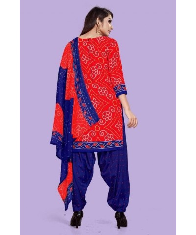 Fully Stiched New Punjabi Style Salwar Suit of Crepe Fabric with Chiffon Dupatta for Women Red-37 $20.42 Suits