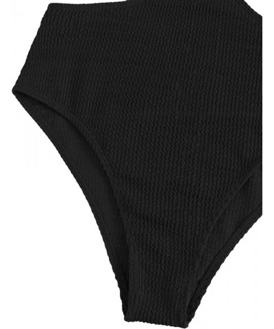 Women's One Piece Swimsuit Textured O-Ring Linked Bathing Suit Black $15.39 Swimsuits