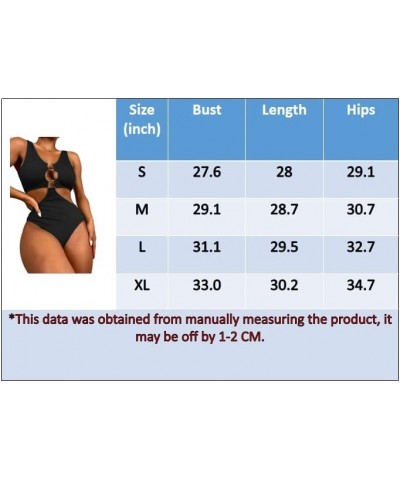 Women's One Piece Swimsuit Textured O-Ring Linked Bathing Suit Black $15.39 Swimsuits