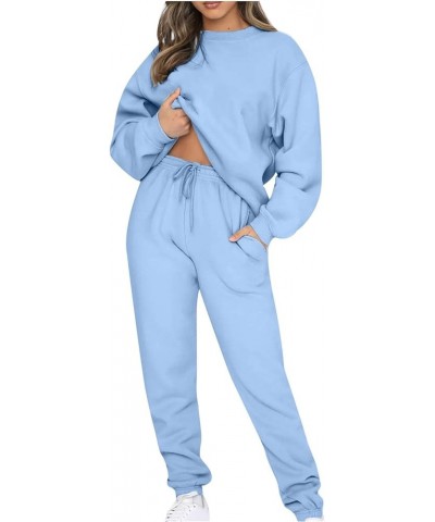 Women's Two Piece Outfits Sweatsuit Long Sleeve Sweatshirt and Sweatpants Workout Athletic Tracksuits Loungewear New 01- Blue...