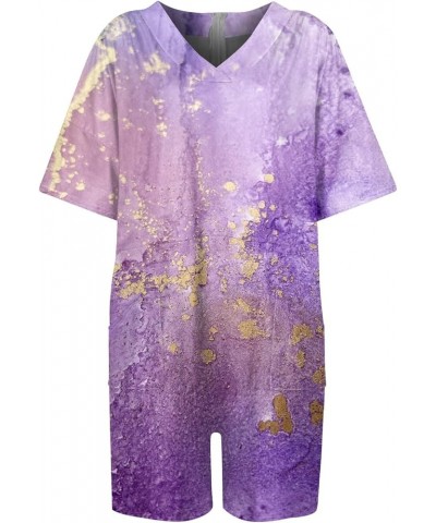 Women's Jumpsuits Casual V Neck Pockets Short Sleeve Jumpsuits Wide Shorts Rompers Jumpsuit Casual 2023 Purple-4 $10.14 Rompers