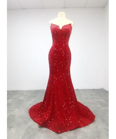 Mermaid Sequin Prom Dresses 2023 Long Formal Dresses with Train Strapless Backless V-Neck Trumpet Evening Gowns for Women Aqu...