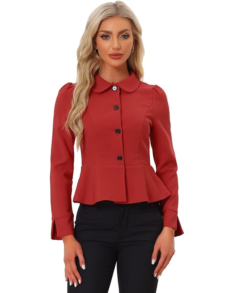 Peplum Blazer for Women's Peter Pan Collar Ruffle Hem Elegant Office Work Blazers Red $23.19 Blazers