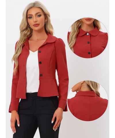 Peplum Blazer for Women's Peter Pan Collar Ruffle Hem Elegant Office Work Blazers Red $23.19 Blazers