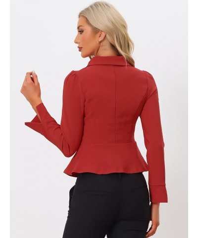 Peplum Blazer for Women's Peter Pan Collar Ruffle Hem Elegant Office Work Blazers Red $23.19 Blazers