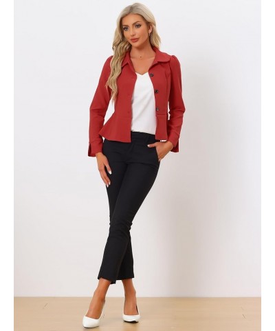 Peplum Blazer for Women's Peter Pan Collar Ruffle Hem Elegant Office Work Blazers Red $23.19 Blazers