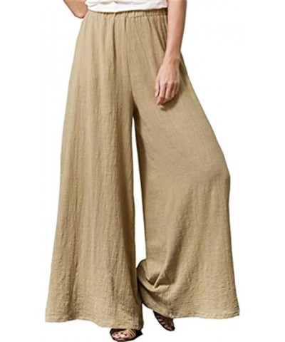 Womens Plus Size Linen Pants Wide Leg Palazzo Trousers High Elastic Waist Flowy Pants Culottes with Pockets Khaki $13.36 Pants