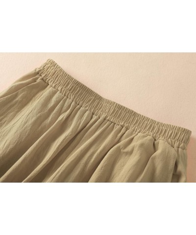 Womens Plus Size Linen Pants Wide Leg Palazzo Trousers High Elastic Waist Flowy Pants Culottes with Pockets Khaki $13.36 Pants