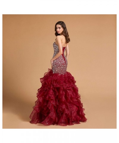 Crystals Long Mermaid Ruffles Beaded Sweetheart Corset Formal Prom Evening Dresses Dark Navy $58.80 Dresses