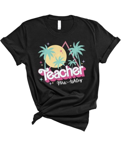 Personalized Teacher Shirt - Custom Name Pink Teacher Shirt, 80s 90s Teacher Back to School T-Shirt Black $9.20 T-Shirts