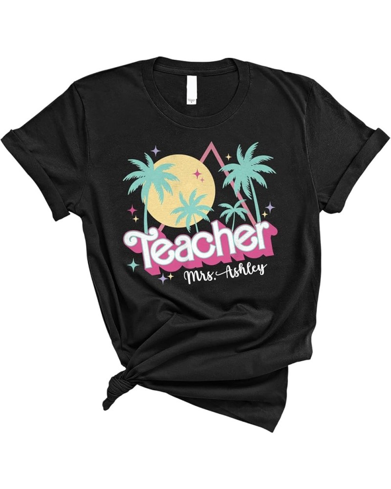 Personalized Teacher Shirt - Custom Name Pink Teacher Shirt, 80s 90s Teacher Back to School T-Shirt Black $9.20 T-Shirts