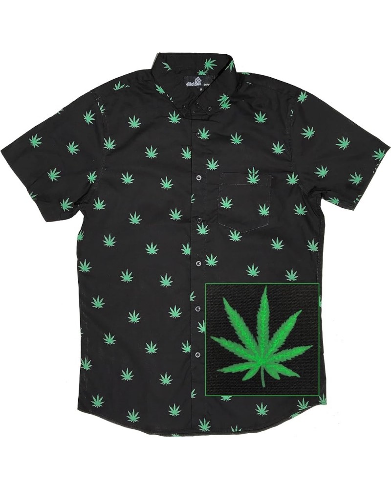 Official Molokai Button up Slim Fit Hawaiian Short Sleeve Shirts Cannabis (Black) $15.84 Shirts