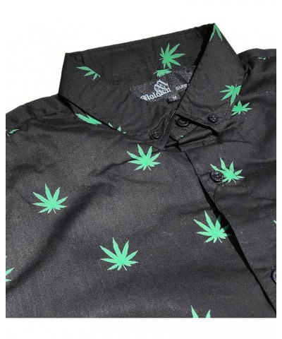 Official Molokai Button up Slim Fit Hawaiian Short Sleeve Shirts Cannabis (Black) $15.84 Shirts