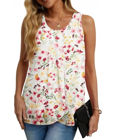 Womens Summer Tank Tops Sleeveless Chiffon Double Layers Blouse Loose Round Neck Casual Shirts 12 Colorful Lily $17.99 Tanks