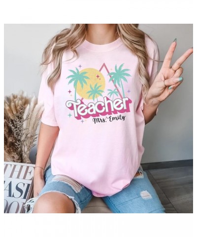 Personalized Teacher Shirt - Custom Name Pink Teacher Shirt, 80s 90s Teacher Back to School T-Shirt Black $9.20 T-Shirts