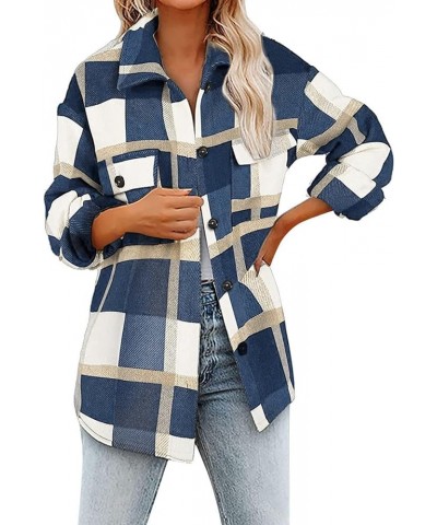 Flannel Jacket for Women Trendy Womens Casual Plaid Shacket Button Down Long Sleeve Jacket Flannel Shirts Boyfriend A1-blue $...