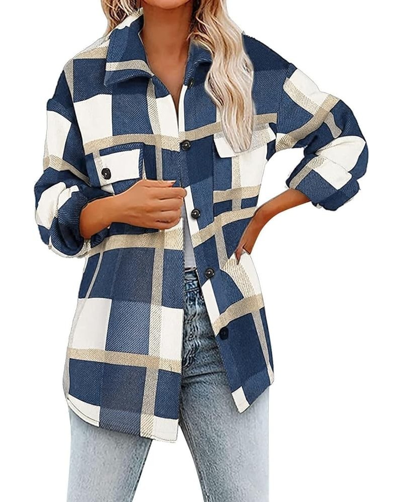 Flannel Jacket for Women Trendy Womens Casual Plaid Shacket Button Down Long Sleeve Jacket Flannel Shirts Boyfriend A1-blue $...