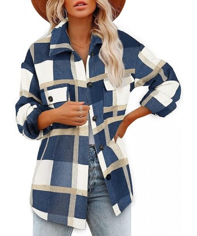 Flannel Jacket for Women Trendy Womens Casual Plaid Shacket Button Down Long Sleeve Jacket Flannel Shirts Boyfriend A1-blue $...