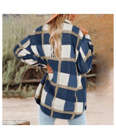 Flannel Jacket for Women Trendy Womens Casual Plaid Shacket Button Down Long Sleeve Jacket Flannel Shirts Boyfriend A1-blue $...