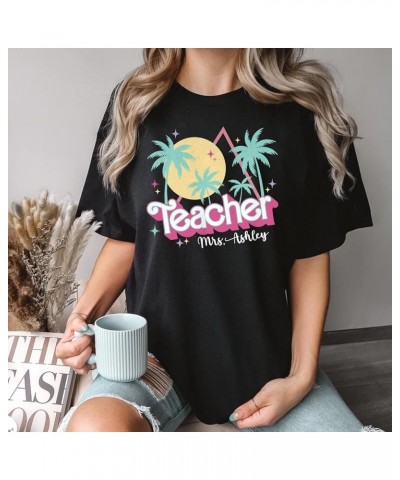 Personalized Teacher Shirt - Custom Name Pink Teacher Shirt, 80s 90s Teacher Back to School T-Shirt Black $9.20 T-Shirts