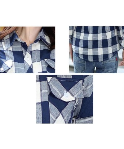 Women's Girls Long Sleeve Button Down Plaid Flannel Casual Shirts Blue White Plaid $7.83 Blouses