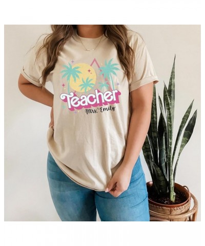 Personalized Teacher Shirt - Custom Name Pink Teacher Shirt, 80s 90s Teacher Back to School T-Shirt Black $9.20 T-Shirts