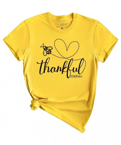 Christian Tshirts Women Jesus Shirts Christian Apparel Bee Thankful Maize $12.07 Tops