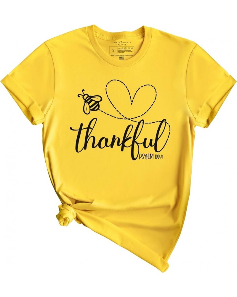 Christian Tshirts Women Jesus Shirts Christian Apparel Bee Thankful Maize $12.07 Tops