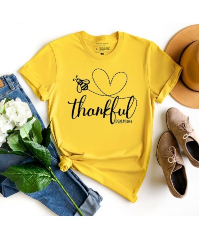 Christian Tshirts Women Jesus Shirts Christian Apparel Bee Thankful Maize $12.07 Tops