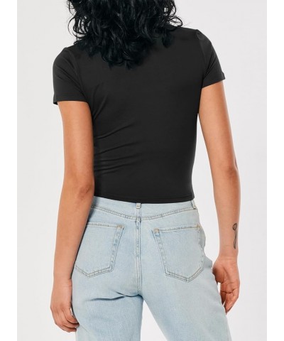 Womens Square Neck Short Sleeve Crop Tops Double Layer Tight T Shirts Cropped Basic Tee Black $14.44 T-Shirts