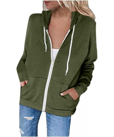 Womens Zip Up Hoodies with Pockets Lightweight Fleece Warm Sweatshirts Casual Y2K Tops Hooded Drawstring Jackets C-army Green...