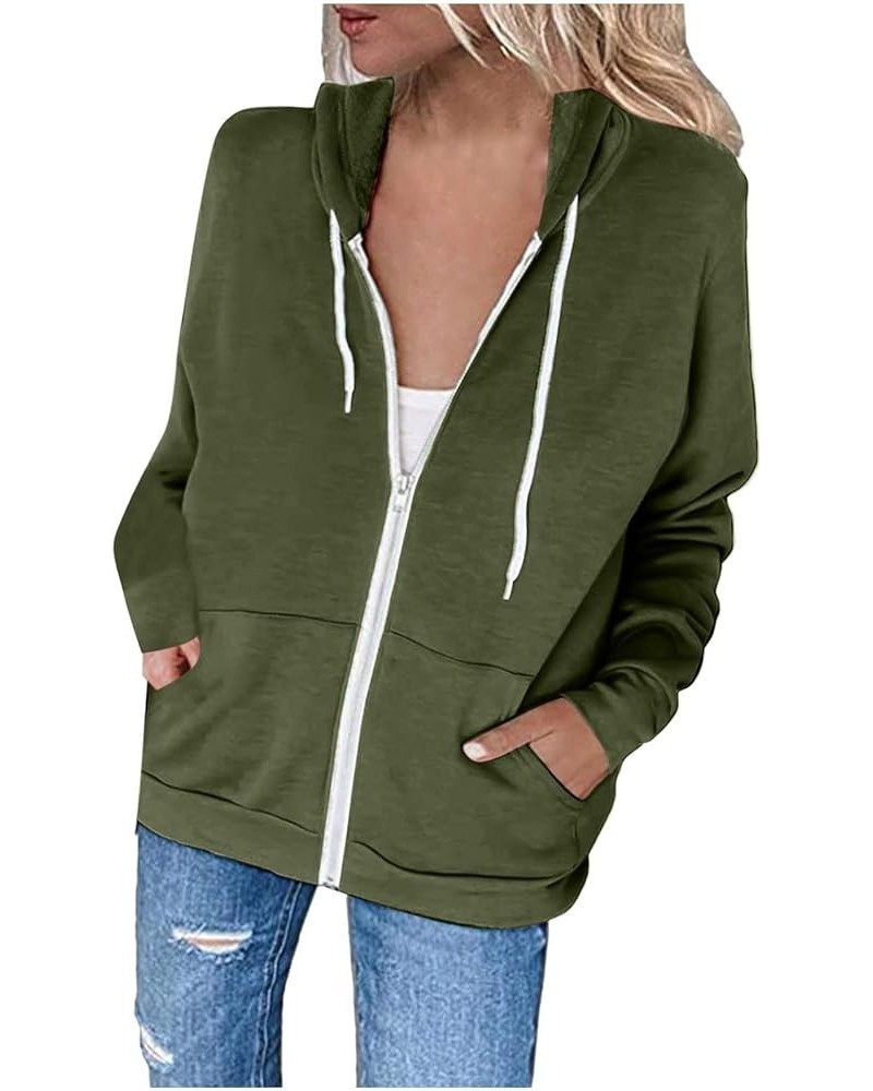 Womens Zip Up Hoodies with Pockets Lightweight Fleece Warm Sweatshirts Casual Y2K Tops Hooded Drawstring Jackets C-army Green...