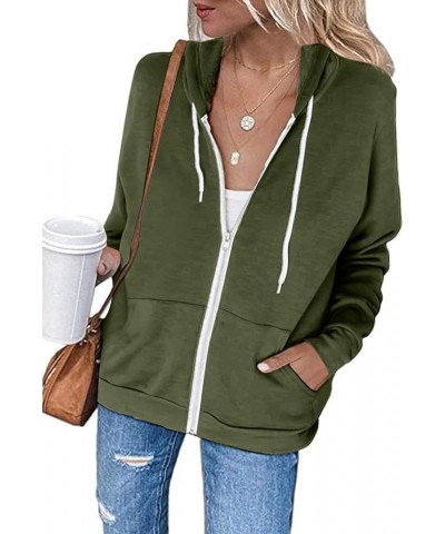 Womens Zip Up Hoodies with Pockets Lightweight Fleece Warm Sweatshirts Casual Y2K Tops Hooded Drawstring Jackets C-army Green...